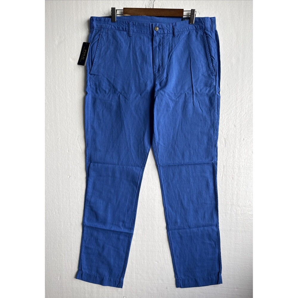 NWT Polo Ralph Lauren Men's 36x34 Blue Linen Blend Straight Fit Chino Pants